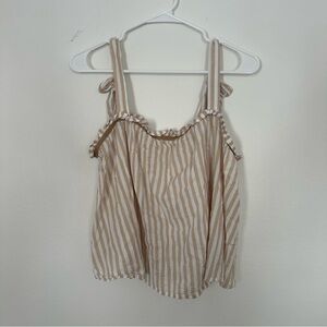 aerie Beige and White Striped Tie-Shoulder Crop Top